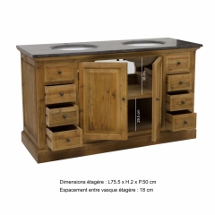 Solid wood bathroom cabinet 2 sinks 2 doors 6 small drawers