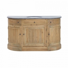 Round solid wood bathroom cabinet 1 sink, 3 doors, 2 drawers