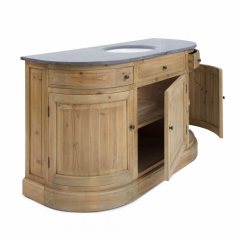 Round solid wood bathroom cabinet 1 sink, 3 doors, 2 drawers