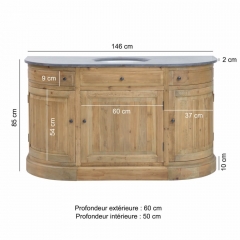 Round solid wood bathroom cabinet 1 sink, 3 doors, 2 drawers