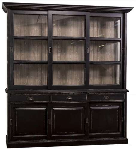 Country Style Kitchen Cabinet Antique Black / Brown 206 x 53 x H. 219 cm - 2 Piece Kitchen Cabinet with 6 Sliding Doors and 3 Drawers