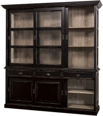 Country Style Kitchen Cabinet Antique Black / Brown 206 x 53 x H. 219 cm - 2 Piece Kitchen Cabinet with 6 Sliding Doors and 3 Drawers