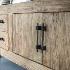 Industrial low sideboard 2 doors 4 drawers in recycled elm