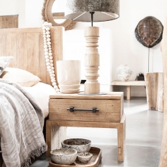 Industrial bedside table 1 drawer in recycled elm