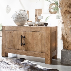 Industrial 2-door low sideboard in recycled elm