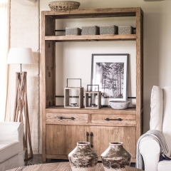 Industrial bookcase 2 doors in recycled elm