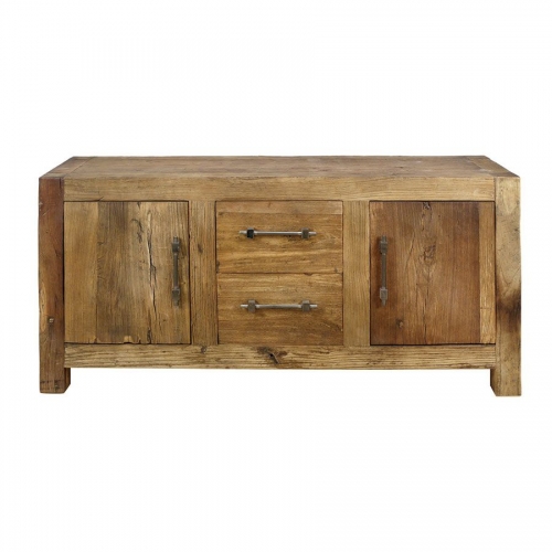 Industrial low sideboard 2 doors 2 drawers in recycled elm