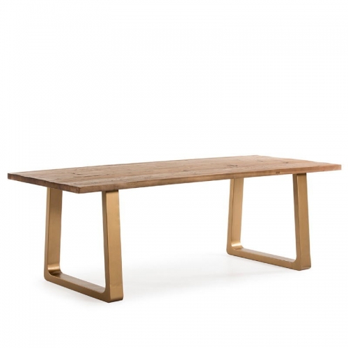 DINING TABLE NATURAL WOOD GOLD METAL
