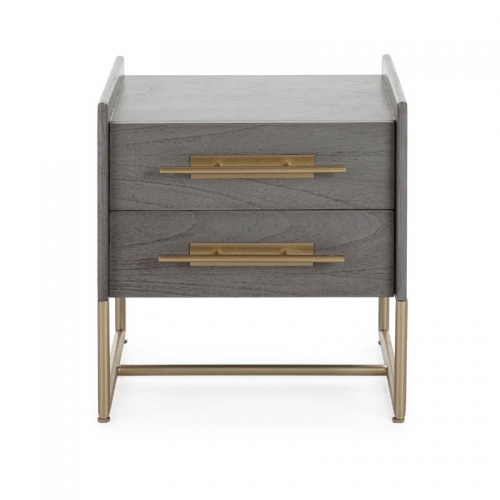 2-DRAWER BEDSIDE TABLE WOOD GRAY GOLD METAL