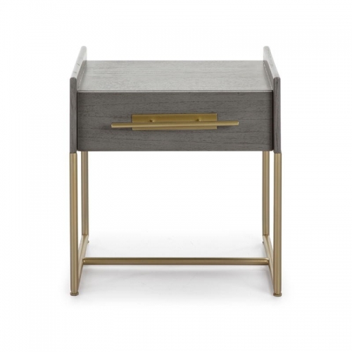 1 DRAWER BEDSIDE TABLE WOOD GRAY METAL GOLD