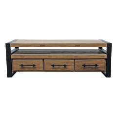 Industrial 3-drawer TV cabinet in recycled elm