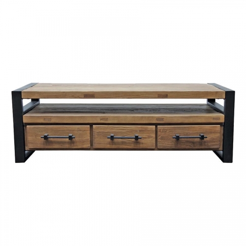 Industrial 3-drawer TV cabinet in recycled elm