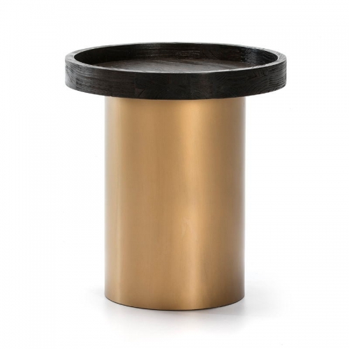 SIDE TABLE DARK BROWN WOOD GOLD METAL