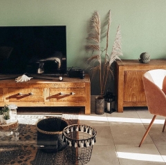 Industrial TV cabinet in recycled elm