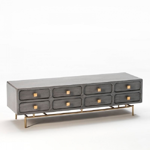 TV CABINET METAL GOLD WOOD GRAY