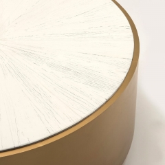 COFFEE TABLE WHITE WOOD GOLD METAL