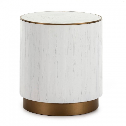 SIDE TABLE 50X50X55 WHITE WOOD GOLD METAL