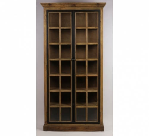 INDUSTRIAL SOLID WOOD SHOWCASE 2 GLASS DOORS AND 6 ADELE SHELVES