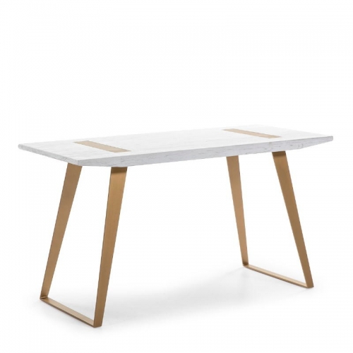 WHITE WOODEN METAL GOLDEN DESK