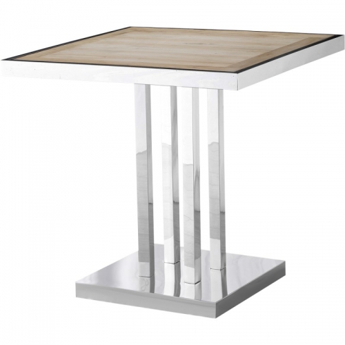 square table recycled elm and stainless steel, 80x80 cm