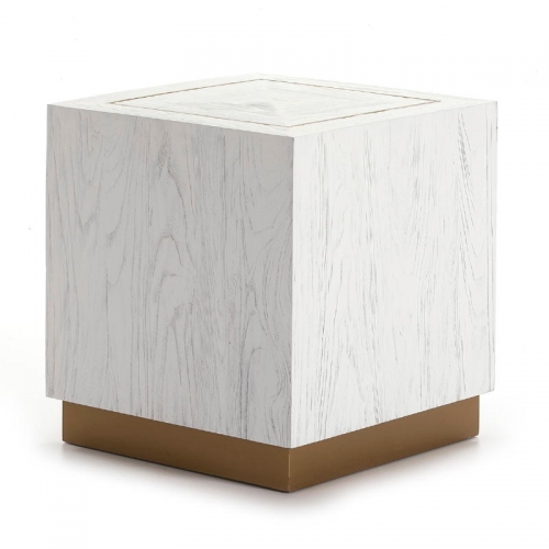 SIDE TABLE 55X55X60 WHITE WOOD GOLD METAL