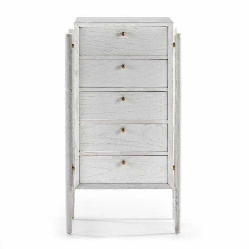 WHITE WOODEN 5 DRAWER CHEST OF DRAWERS