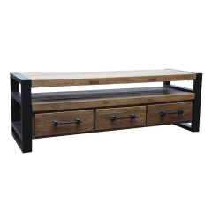 Industrial 3-drawer TV cabinet in recycled elm