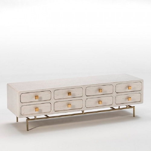 TV CABINET METAL GOLD WOOD WHITE