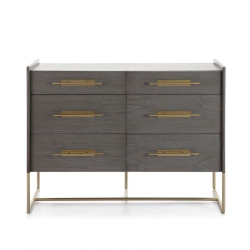 CHEST OF DRAWERS WOOD GRAY GOLD METAL CABINETS