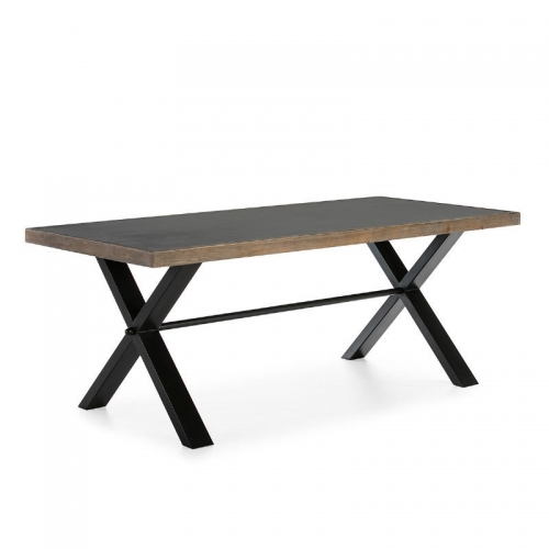 DINING TABLE CEMENT NATURAL WOOD METAL