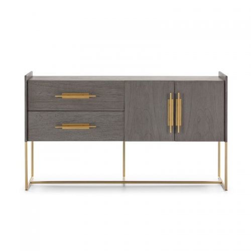 BUFFET 2 DOORS 2 DRAWERS WOOD GRAY GOLD METAL