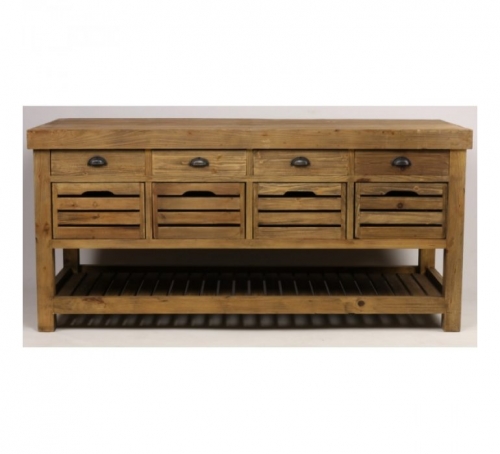 INDUSTRIAL KITCHEN ISLAND IN RECYCLED SOLID PINE WOOD 180CM