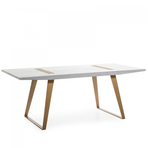 DINING TABLE WHITE WOOD GOLD METAL