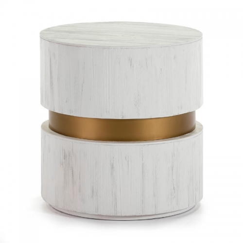 SIDE TABLE WHITE WOOD GOLD METAL