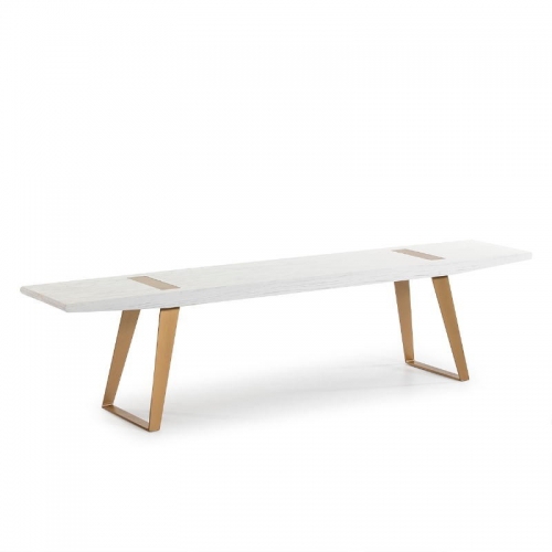 WHITE WOODEN BENCH GOLDEN METAL