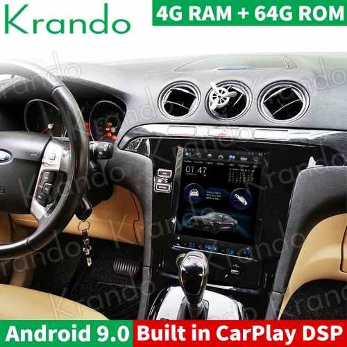 Krando 10.4'' Android Tesla Style 9.0 64G Car Radio GPS Navigation For Ford Galaxy S Max 2007-2015 Multimedia Player Carplay DSP