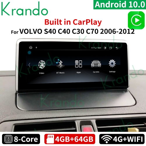 Krando Android 10.0 4G 64G Car Radio Multimedia Screen Navi GPS Stereo For VOLVO S40 C40 C30 C70 2006-2012 Headunit Carplay