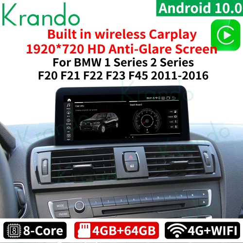 Krando Android 10.0 10.25''4G 64G Car Audio For BMW 1 Series F20 F21 2 Series F23 Cabrio 2011-2016 Audio NBT Carplay  Right Hand