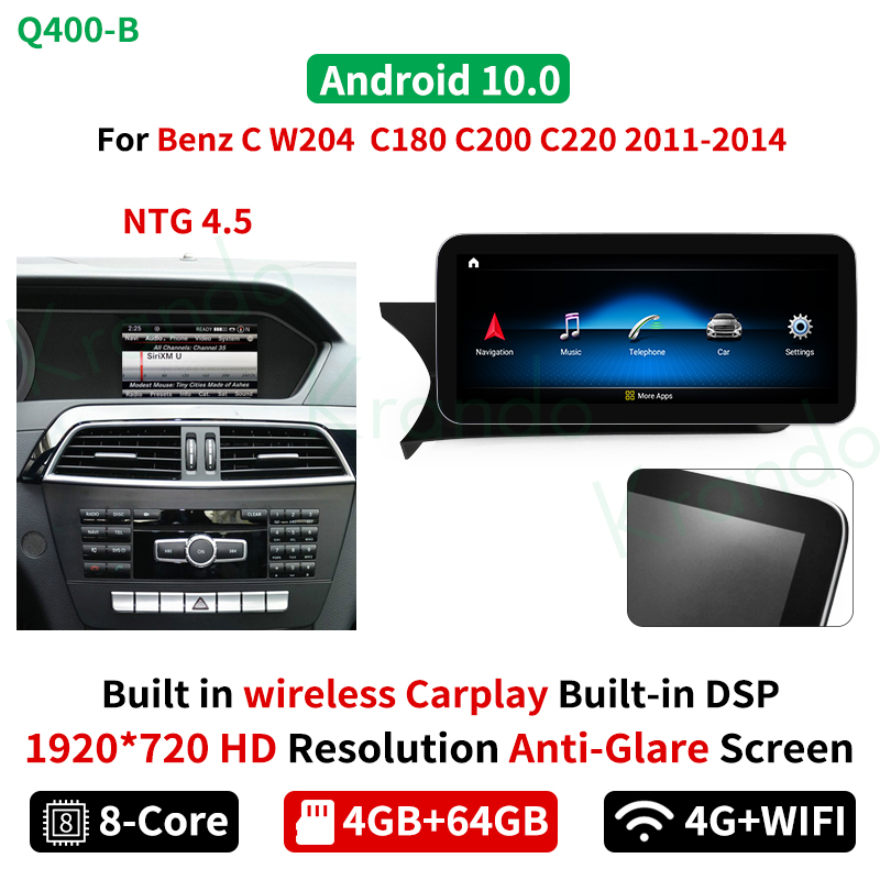  LUOWAN 10.25 Android 10 pantalla táctil para Mercedes Benz  Clase C C300 C350 AMG C63 W204 2008-2011 NTG 4.0 inalámbrico Carplay  Android Auto Octa-Core 4GB+64GB GPS estéreo Radio Soporte WiFi y