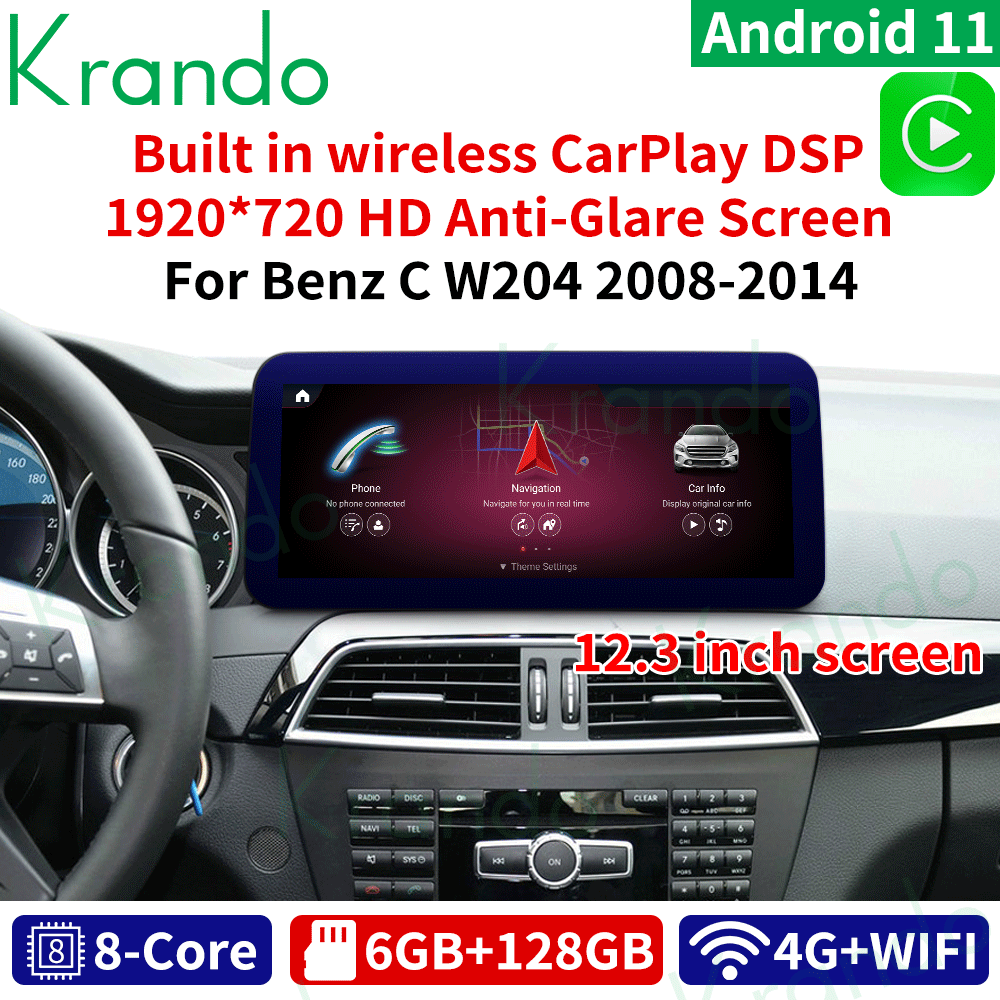 Krando Android 11.0 12.3 128G Car Radio For Mercedes BENZ C W205 W204 C180 C200 GLC-X25 V W446 2008-2018 NTG 4.0 4.5 5.0 Carplay