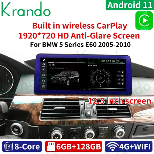 Krando Android Qualcomm 11.0 6G 128G 10.25 /12.3 INCH Car Navi For BMW 5 Series E60 2005-2012 CIC CCC Audio Wireless Carplay