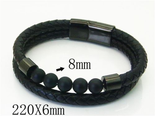HY Wholesale Bracelets 316L Stainless Steel And Leather Jewelry Bracelets-HY37B0231HKS