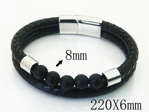 HY Wholesale Bracelets 316L Stainless Steel And Leather Jewelry Bracelets-HY37B0224HIC