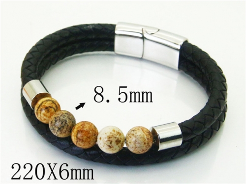 HY Wholesale Bracelets 316L Stainless Steel And Leather Jewelry Bracelets-HY37B0220HIA