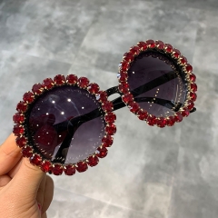 Hot sales custom logo private label fashion round luxury shades bling diamond sun glasses crystal women sunglasses trendy