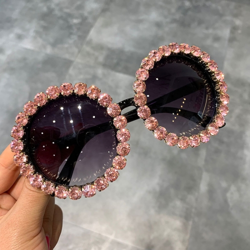 Hot sales custom logo private label fashion round luxury shades bling diamond sun glasses crystal women sunglasses trendy