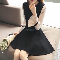 Women Spring Summer Flare Sleeve Slim Dress 830 black