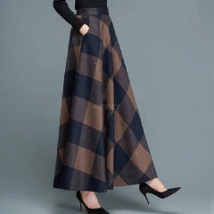 Women Lady Fashion Simple Design Autumn Winter Woolen Plaid ALine Skirt 2#