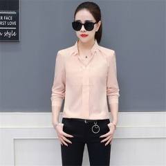 Office Lady Casual Long Sleeve Chiffon Shirt Blouse Lotus color