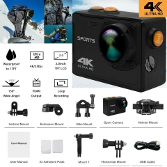 Pro Action Camera 4K WiFi Camcorder Waterproof DV Sports Camera Underwater Kit black